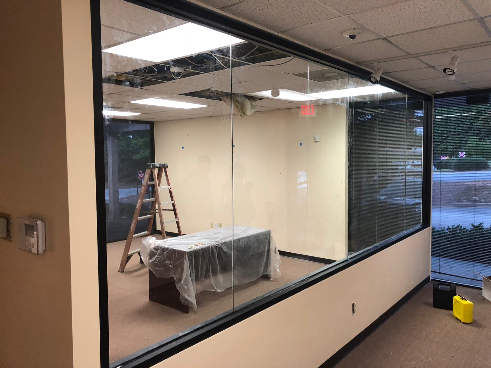 Interior office partition commercial glass project completed by GlassXperts in Sandy Springs, Georgia