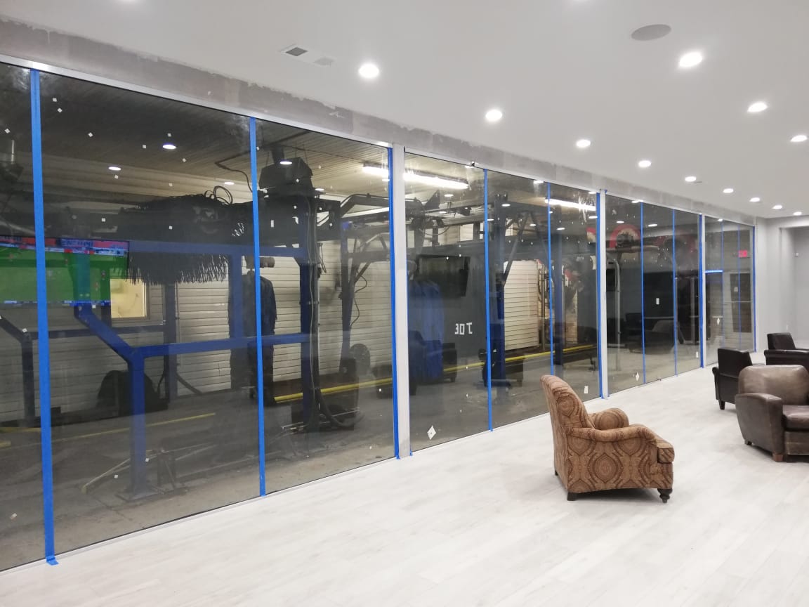 Fitness facility glass wall commercial glass project completed by GlassXperts in Norcross, Georgia